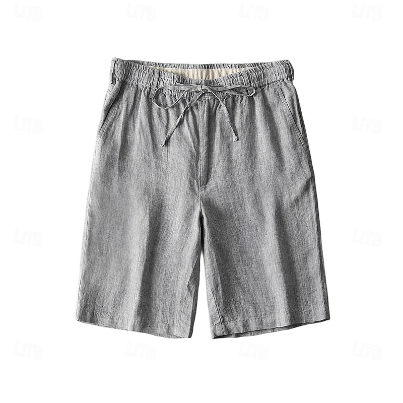 Men's Linen Shorts Solid Color Above Knee Daily Vacation Ethnic Style Blue Khaki2