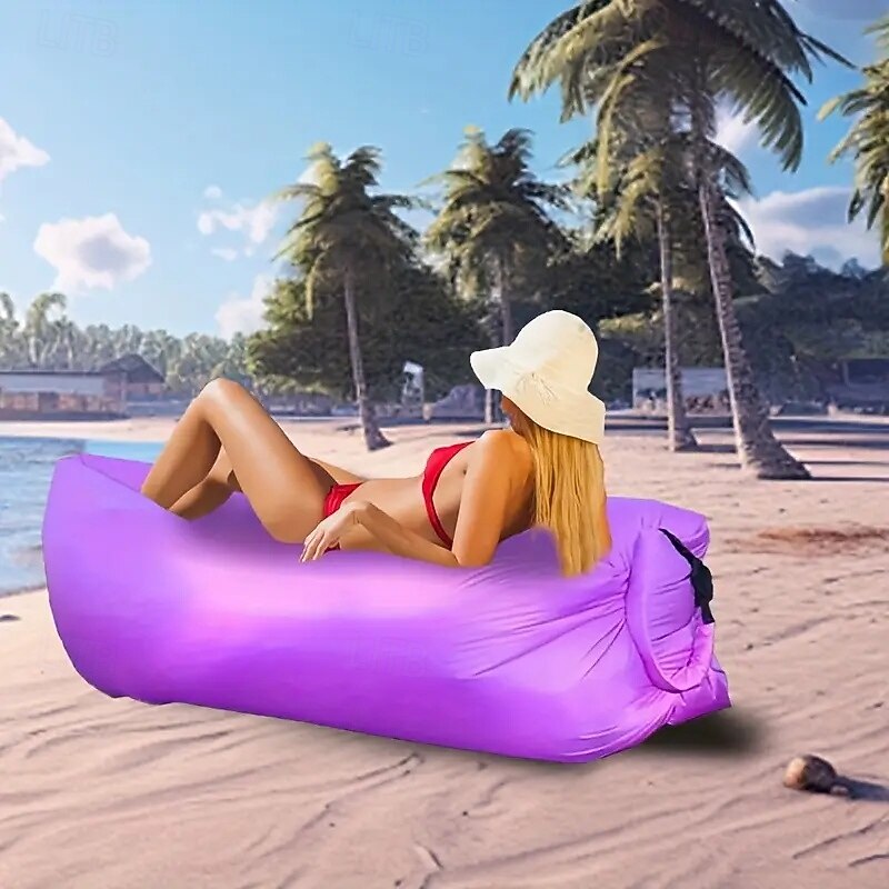 Comfy Inflatable Lounger Sofa 1pc Ultra-Comfy Portable Inflatable Lounger Sofa Bed - Durable Polyester Air Cushion Foldable Ideal for Camping & Beach Relaxation Single Person