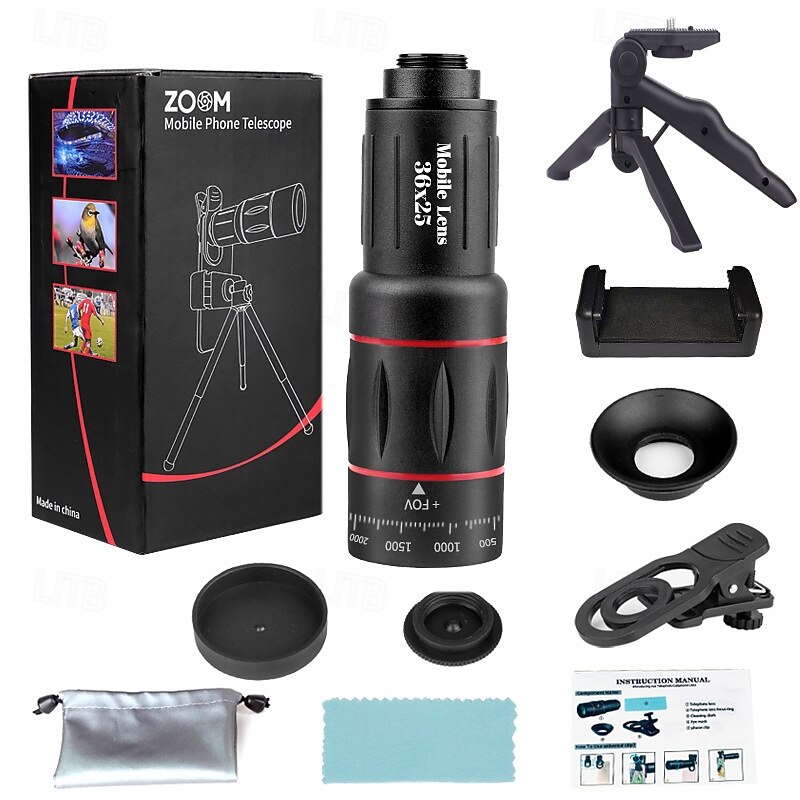 Phone Camera Lens Kit 36X/64XTelephoto Lens for iPhone with E-Clip and Tripod, Suitable for Most Smartphones