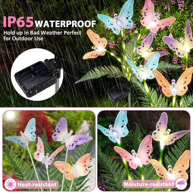 1 Pc Outdoor Solar Butterfly Lights Simulation Rainbow Butterfly Pole Luminous Ground Plug Light Courtyard Garden Lawn Path Park Landscape Light Decorative Light4