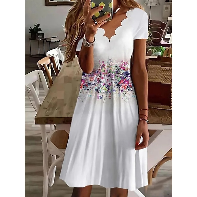 Women's Mini Dress A Line Dress Summer Dress Casual Daily Regular Fit Floral Graphic Short Sleeve V Neck Black White Pink Blue Summer