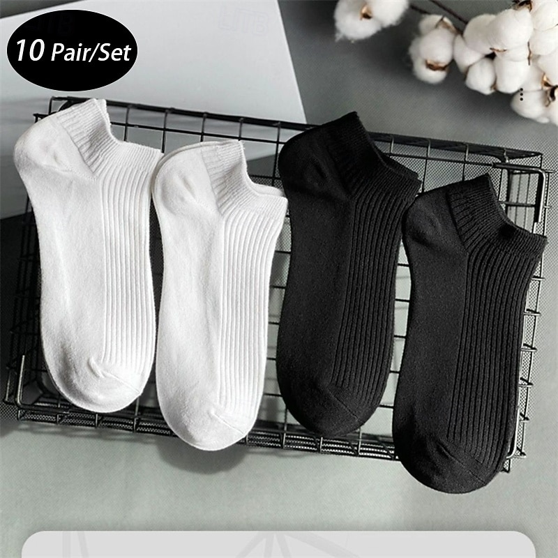 Men's 10 Pairs Multi Packs Socks Running Socks Casual Socks Black White Color Plain Vacation Sports & Outdoor Daily Basic Medium Spring Fall Fashion Casual