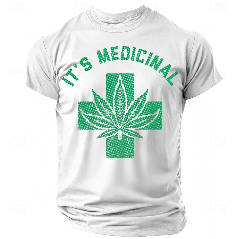 Men's Graphic T-Shirt: 'It's Medicinal' Cannabis Leaf & Medical Cross Print, Funny Lifestyle Humor