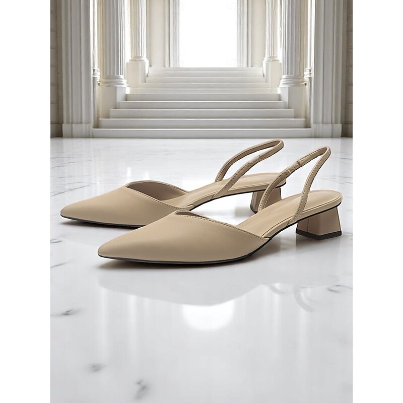Women's Pointed Toe Slingback Pumps – Low Heel Faux Leather Heels for Elegant Office and Dress Occasions