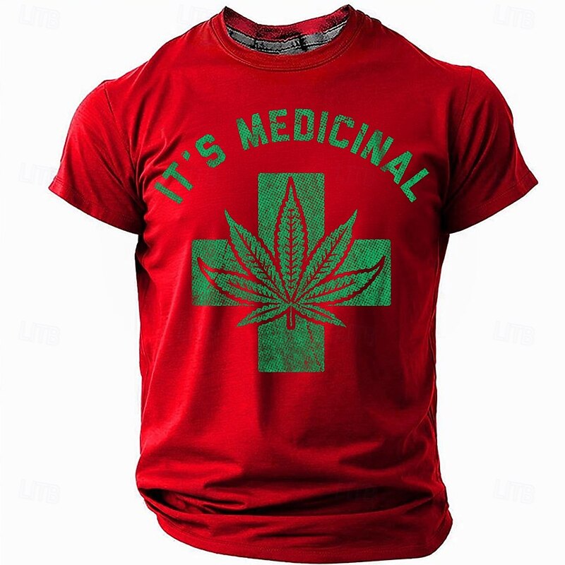 Men's Graphic T-Shirt: 'It's Medicinal' Cannabis Leaf & Medical Cross Print, Funny Lifestyle Humor3