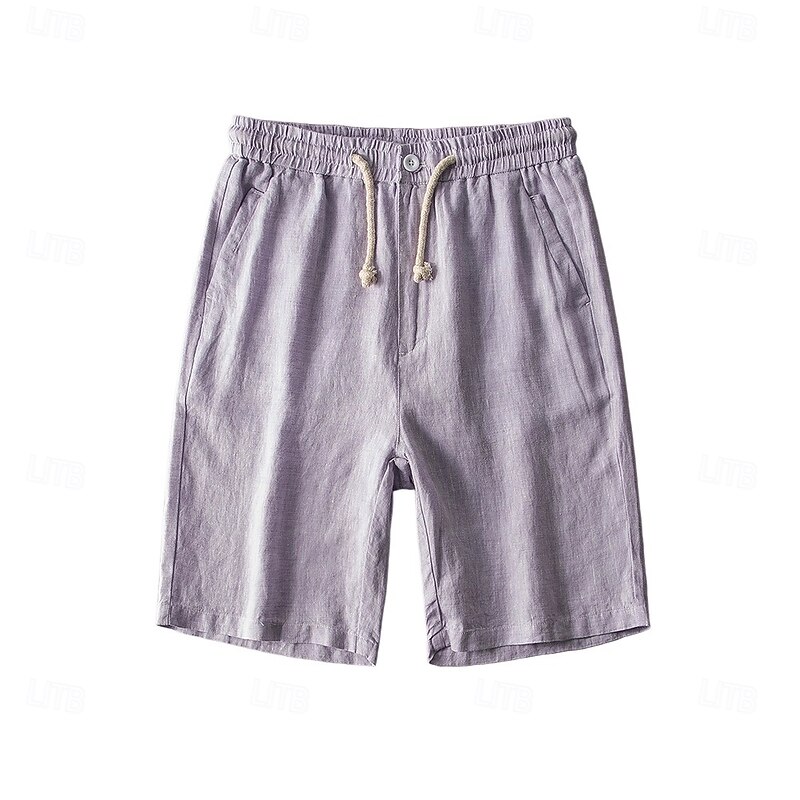 Men's Linen Shorts Solid Color Knee Length Outdoor Casual Daily Vacation Ethnic Style Denim Blue Light Khaki Inelastic2