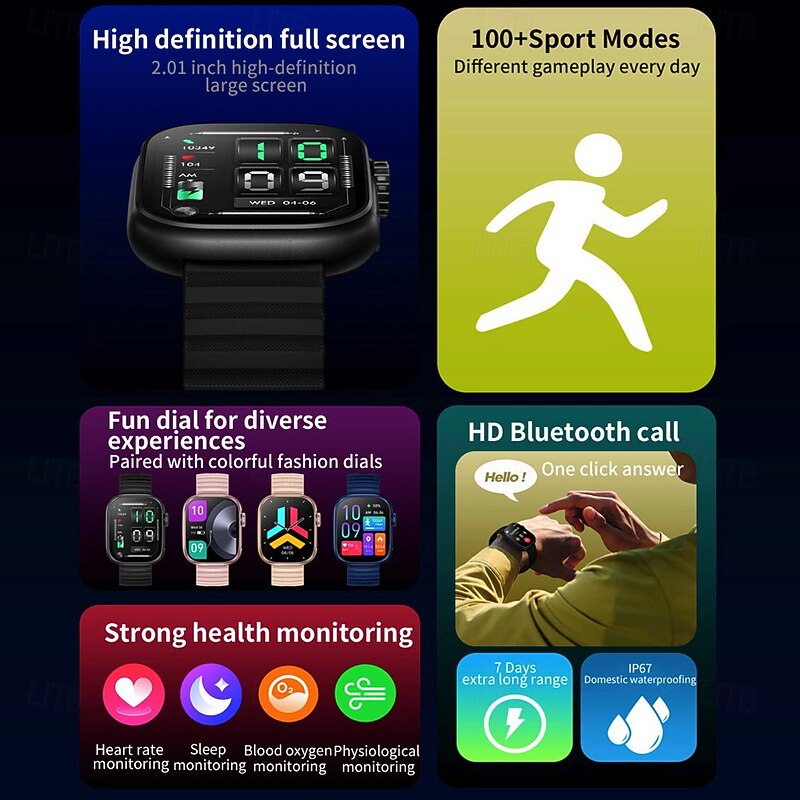 696 ZW39 Smart Watch 2.01 Fitness Watch Bluetooth Pedometer Temperature Monitor Call Reminder IPX0 Waterproof iOS Android Compatible3