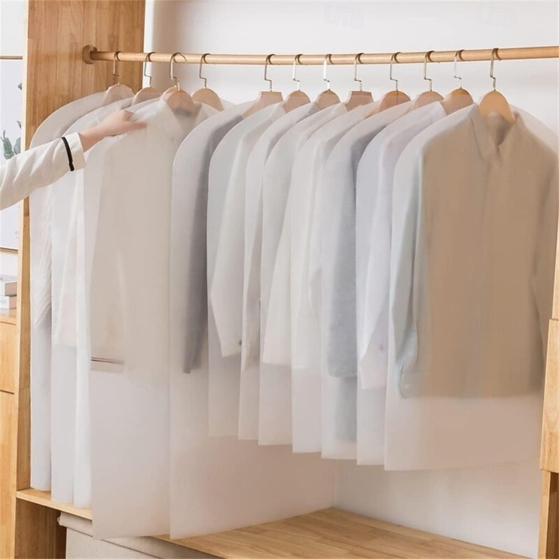 5 Pieces Garment Bags Suits Covers Clothes Organizer, Clear Washable Travel Dustproof Dress Protector Storage Bags See-Through White