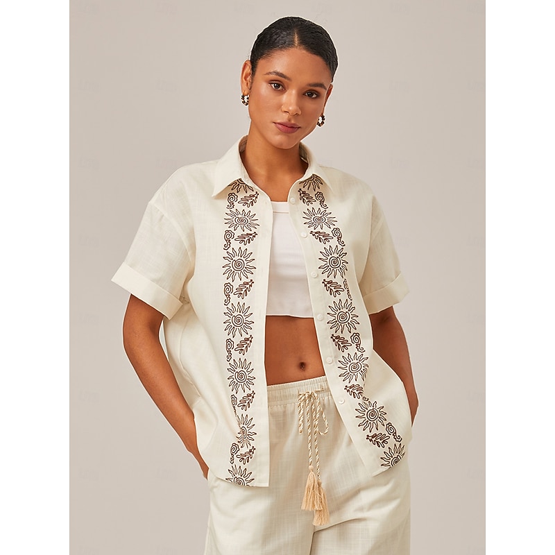 Linen Printed Rolled Cuffs Shirt