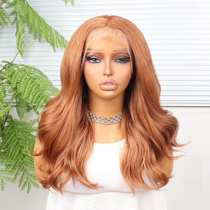 Synthetic Lace Wig Body Wave Style 18 inch Orange Middle Part 13x4 Lace Front Wig Women's Wig Medium Auburn#302