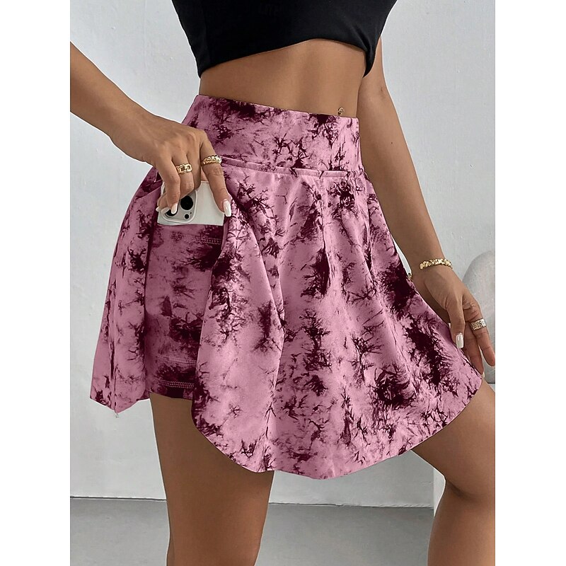 Women's Short Skirt culottes Slim Fashion Casual Mini High Waist Skirts Graphic Tie Dye Stretchy Daily White Pink Gray Summer Knit Polyester3