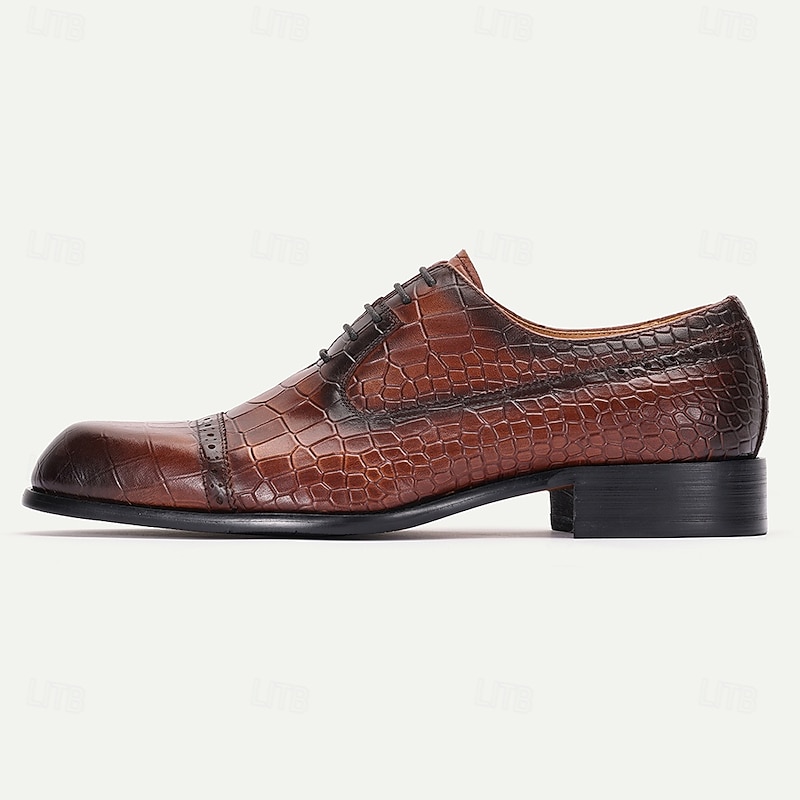 Men's Brown Crocodile Pattern Leather Oxford Shoes – Kentucky Derby Shoes for Formal Occasions3