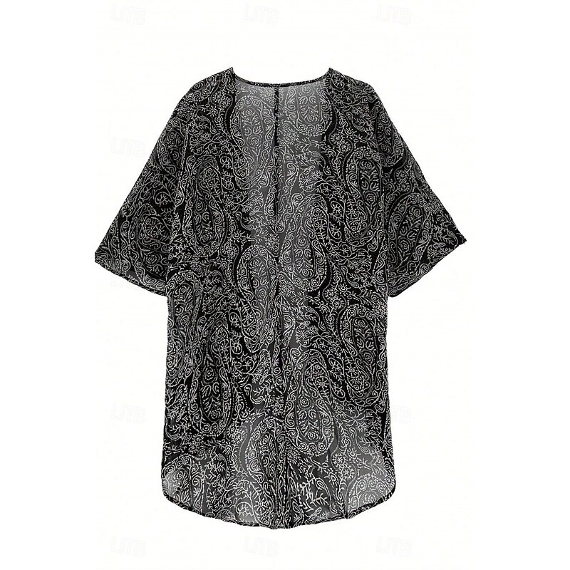 Women's Boho Shirt Blouse Flower Casual 3/4 Length Sleeve Asymmetrical Regular Tops Daily Holiday Print Black Summer2