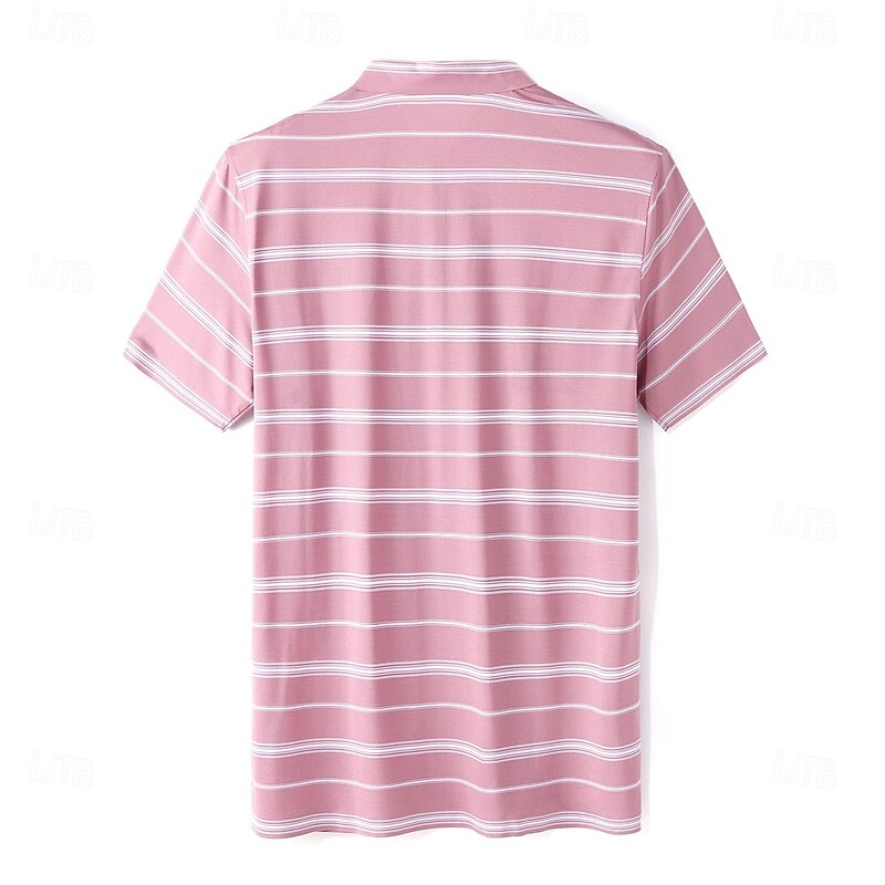 Men's Business Casual Lapel Short Sleeve Office Old Money Style Striped Buttons Summer Spring Fall Pink Blue Green2