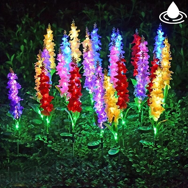 Solar Flowers Lights Outdoor Waterproof Violet Lights Flower Stake Waterproof Solar Flower Lights for Garden Corridor Yard Lawn Patio Pathway Balcony Pool Wedding Decorative