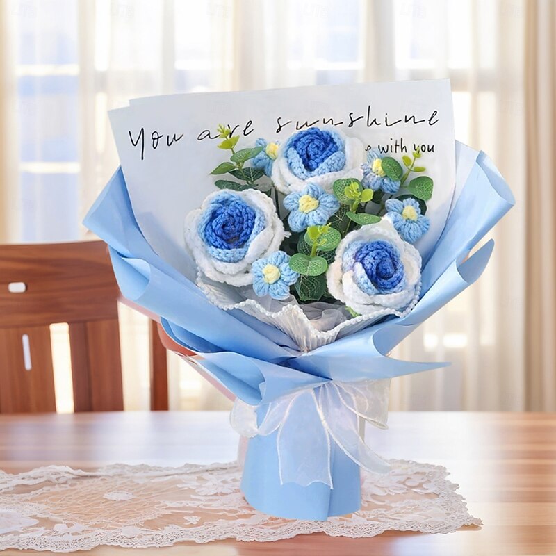 Handmade Crochet Flower Bouquet, Knitted Eternal Yarn Flowers Gift for Mom, Grandma, Wife, Girlfriend – Mother's Day, Birthday, Anniversary, Christmas, Graduation, Romantic Keepsake3