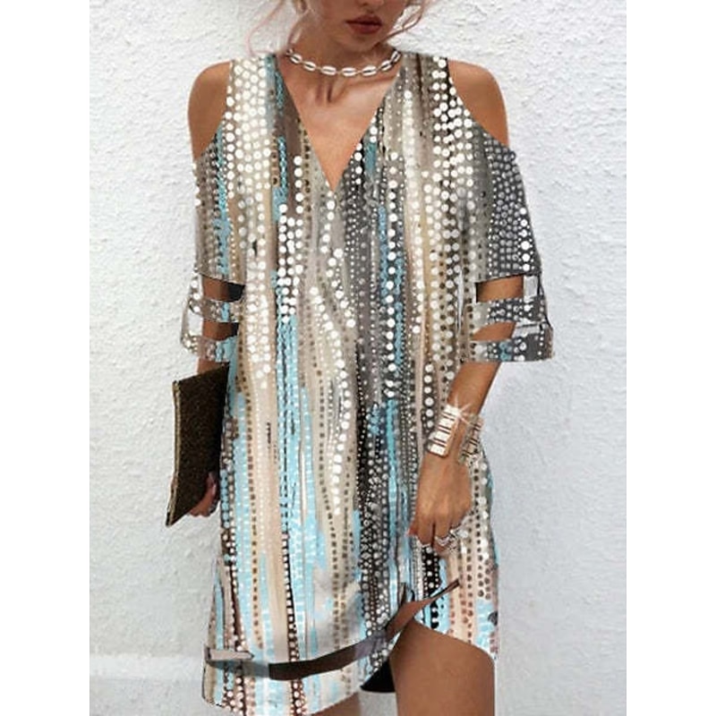 Women's Mini Dress A Line Dress Off The Shoulder Dress Casual Outdoor Beach Regular Fit Ombre Floral Graphic Half Sleeve V Neck Black White Blue Purple Summer Spring4