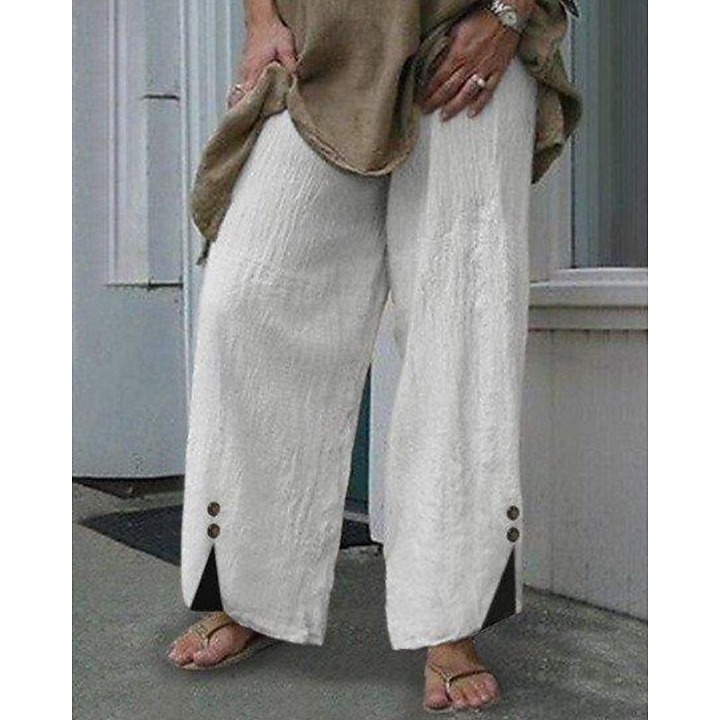Women's Culottes Wide Leg Slacks Pants Trousers Streetwear Casual Full Length Natural Plain Elastic Waist Buckle Outdoor Comfortable Street Weekend Black White Blue Summer Regular Fit
