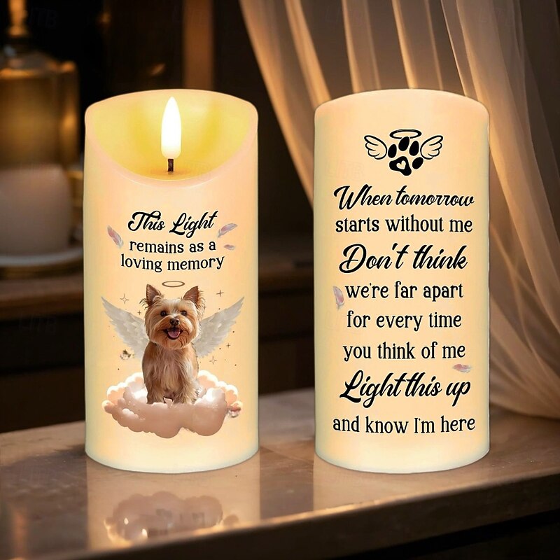 Personalized Memorial LED Candle Custom Pet Photo Sympathy Gifts For Loss Of Loved Ones, Dog Memorial Light for Home Bedroom Decor, Tribute to Beloved Pup