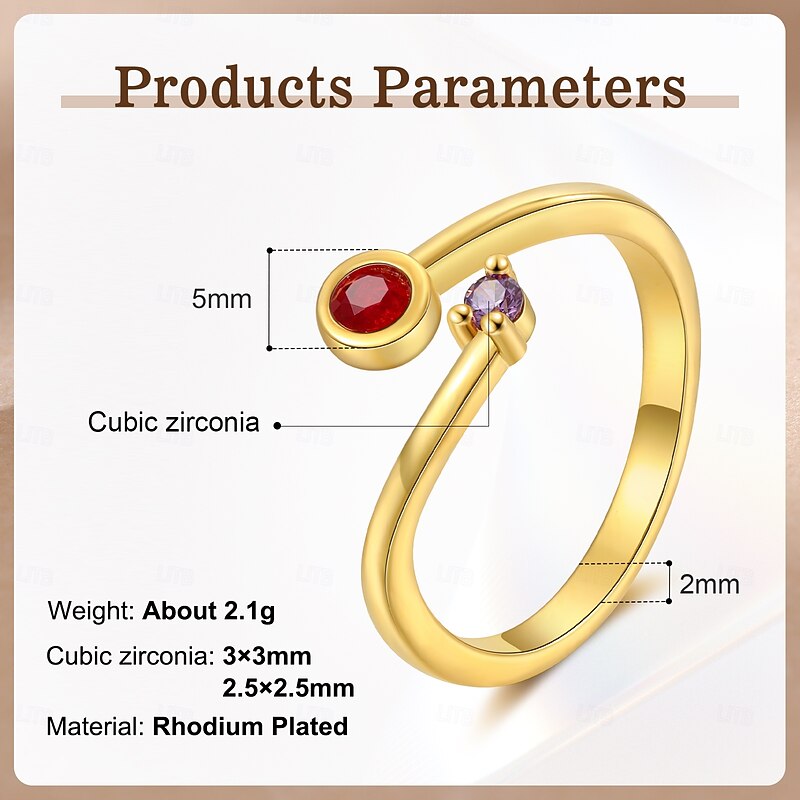 Personalized Birthstone Double Stone Ring Custom Gift for Her, Time Intertwined Eternal Love Open Design, Mother's Day Valentine's Day Christmas Birthday Anniversary Jewelry for Mom Wife Girlfriend2