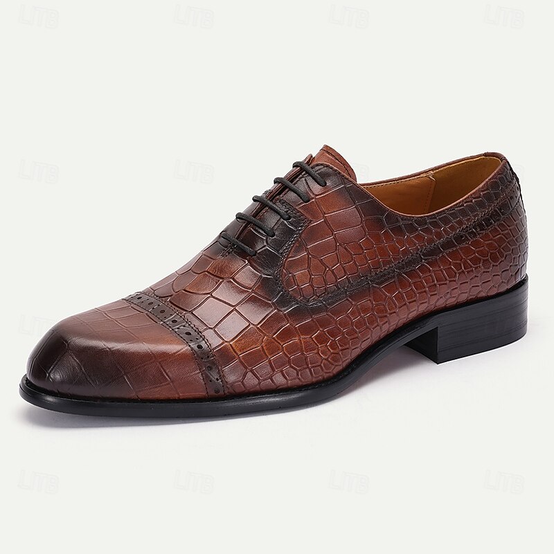 Men's Brown Crocodile Pattern Leather Oxford Shoes – Kentucky Derby Shoes for Formal Occasions2