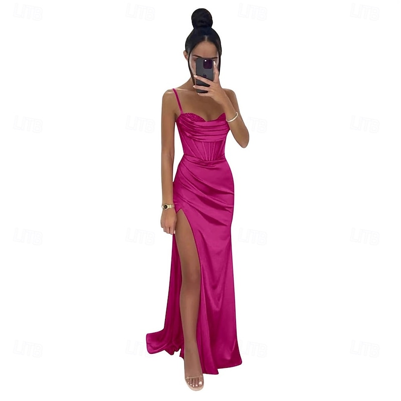Mermaid / Trumpet Prom Dresses Party Dress Wedding Wedding Guest Floor Length Sleeveless Spaghetti Strap Polyester Backless with Slit2