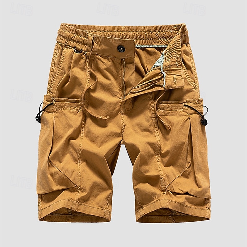 Men's Cargo Shorts Shorts Summer Shorts Drawstring Elastic Waist Multi Pocket Plain Comfort Wearable Knee Length Outdoor Sport Daily Fashion Casual Black Wine