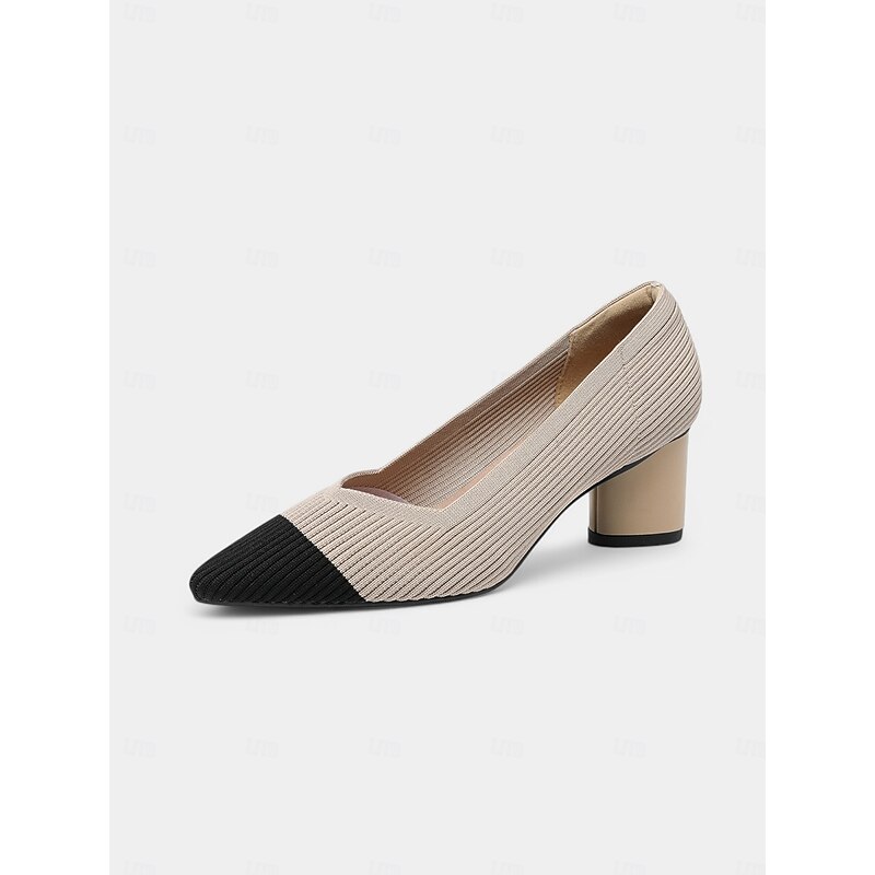 Women's Block Heel Pumps – Elegant Breathable Flyknit Work Heels for Office Professionals4