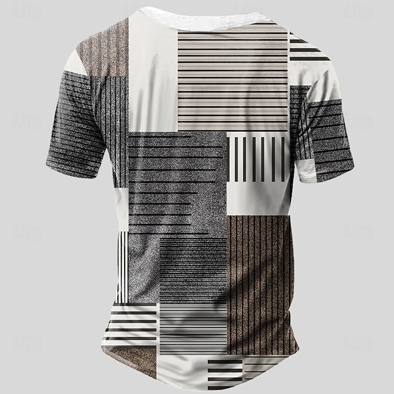 Men's Patchwork Pattern T Shirt Henley Shirt Short Sleeve Designer Retro Vintage Casual Street Casual Daily Summer Spring Navy Blue Lime Green khaki Gray Henley Henley T-Shirt2