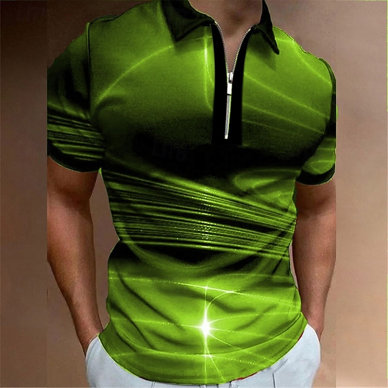 Men's Geometric Zip Polo Shirts Golf Shirt Short Sleeve Polo Shirts Collared Shirts Business Casual Vacation Wear Formal Wear Festival Wear 3D Print Quarter Zip Polo Black / Red Yellow Pink4