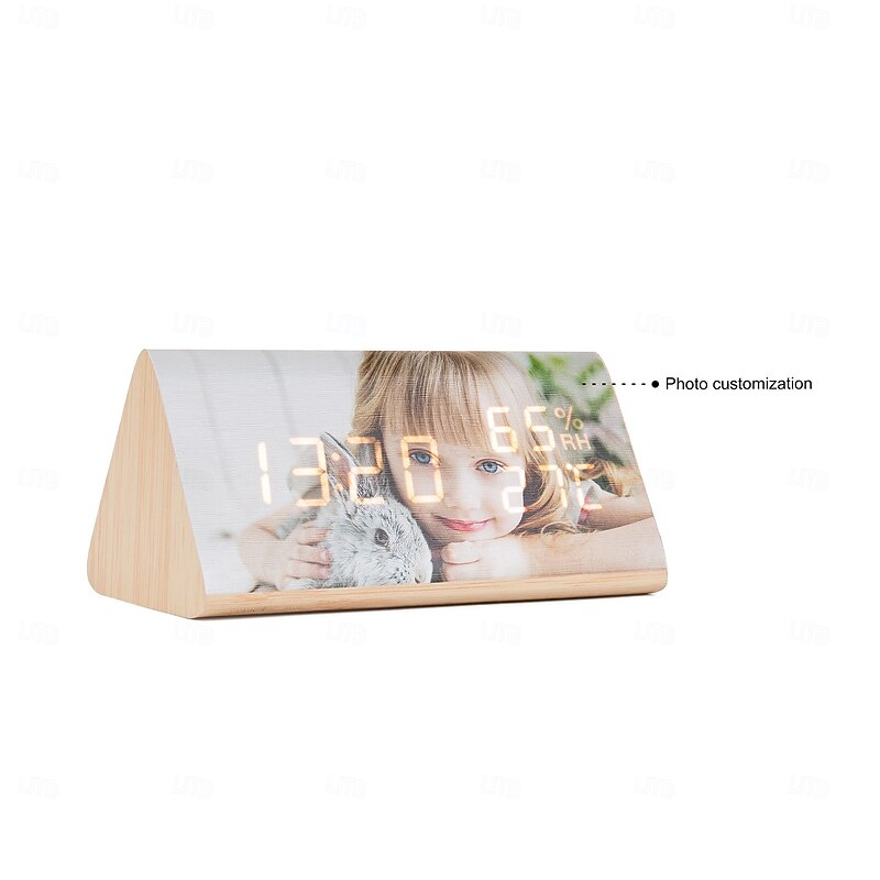 Personalized Photo Wooden Triangle Clock Custom Best Gift for Mom, Custom Message LED Alarm Clock, Stylish Home Decor, Ideal Valentine's Day, Birthday, Anniversary3