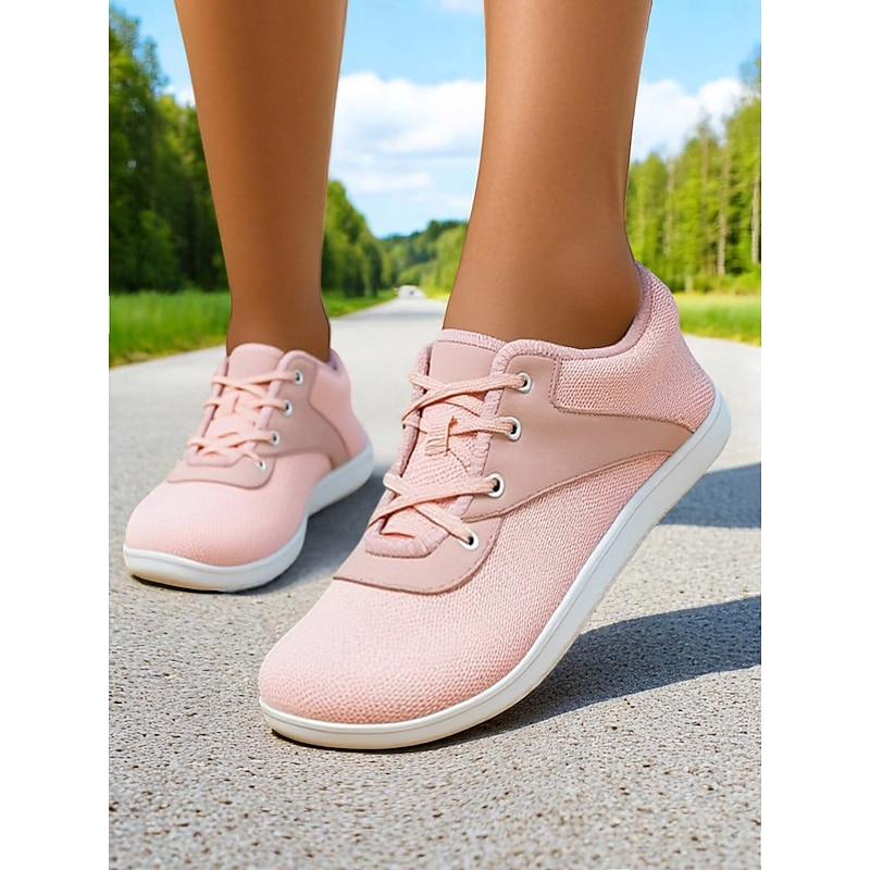 Women's Wide Toe Barefoot Walking Sneakers – Pink Flyknit Shoes for Casual Wear, Daily Travel & Foot Comfort Support2