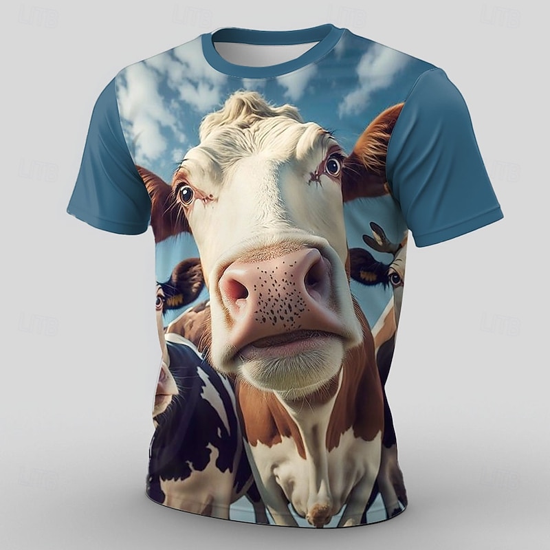 Men's Animal Funny T Shirt Short Sleeve T shirt 3D Print Crew Neck Shirt Exaggerated Designer Party Street Casual Blue Summer Spring Clothing Apparel S M L XL XXL XXXL