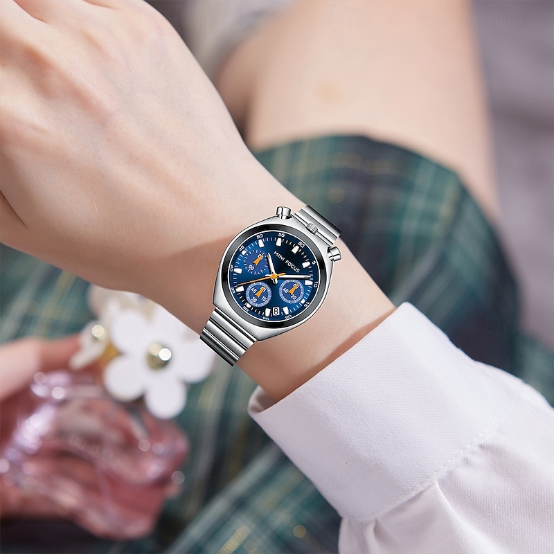 MINI FOCUS Women's Quartz Watch, Fashion Casual Wristwatch, Luminous Stopwatch, Calendar, Waterproof Alloy Watch3
