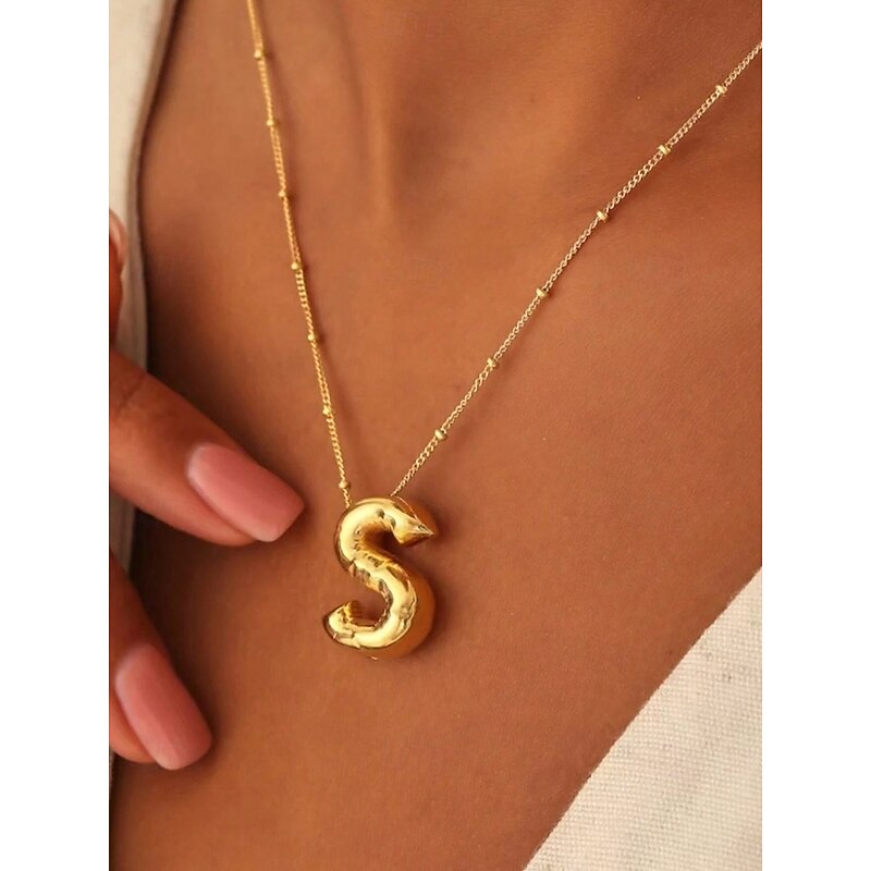 Gold Plated Bubble Letter Pendant Necklace – Personalized 26 Alphabet Initial Charm Jewelry for Women and Girls – Trendy Minimalist Style for Birthday, Graduation or Daily Wear3