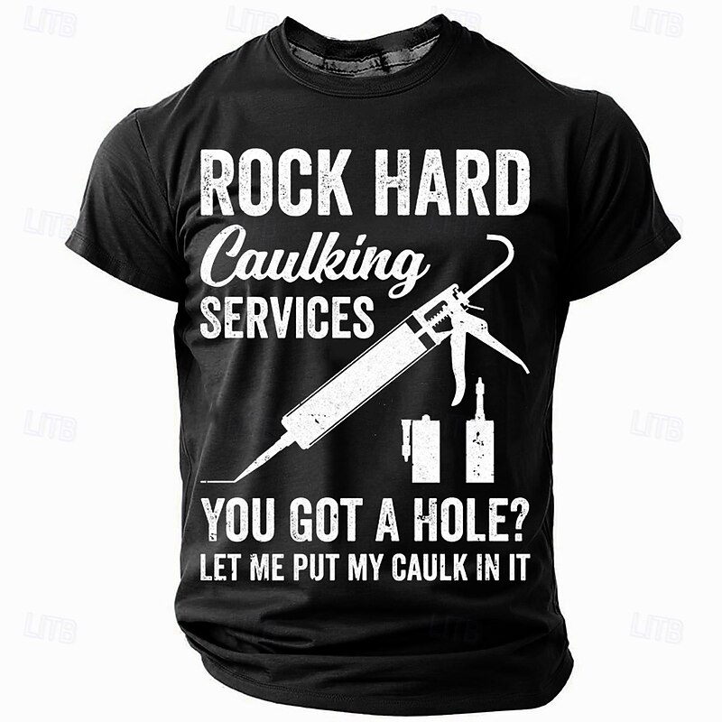 Men's Funny Graphic T-Shirt | Rock Hard Caulking Services | Hilarious Double Entendre Caulk Joke Short Sleeve Tee4