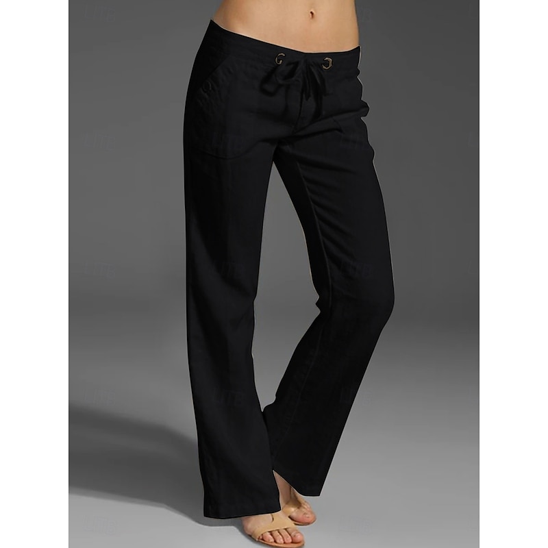 Women's Wide Leg Baggy Pants Chinos Fashion Basic Casual Full Length High Waist Solid Color Plain Pocket Comfy Soft Comfortable Micro-elastic Outdoor Street Light Gray Black White Red Summer Spring4