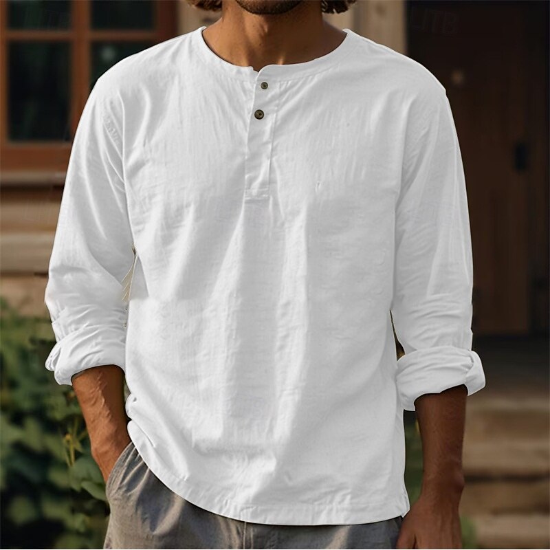 Men's Shirt Casual Shirt Button Up Shirt Plain Vacation Street Black White Blue Dark Green Long Sleeve Crewneck Spring &  Fall Clothing Apparel Button-Down