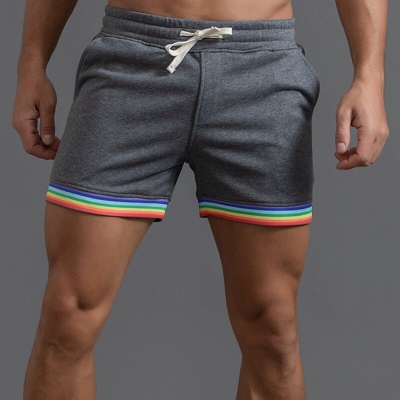 Men's Athletic Shorts Sweat Shorts Shorts Summer Shorts Pocket Elastic Waist Drawstring Rainbow Comfort Breathable Short Outdoor Sports Classic Casual Black White4