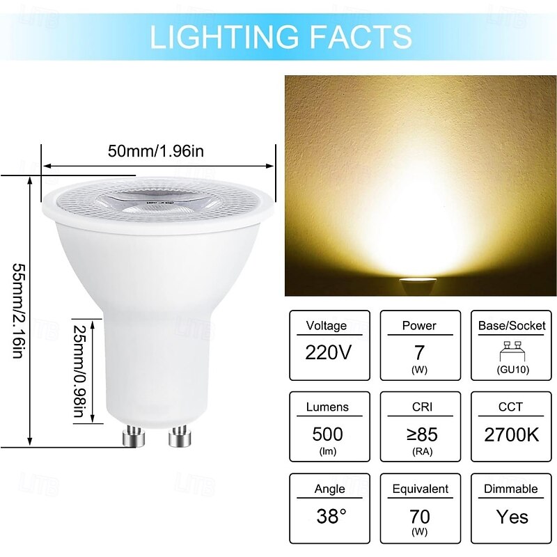 GU10 LED Light Bulb 220V 7W LED Spotlight Dimmable 2700K Warm White Flood Lights for Kitchen Range Hood Living Room Bedroom 10Pcs2