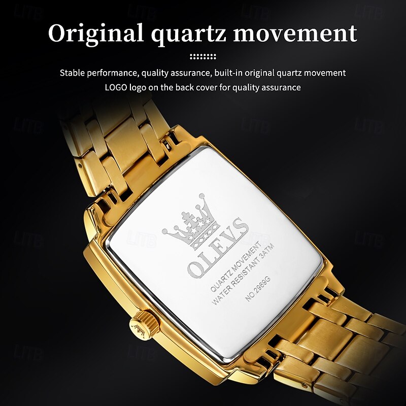 OLEVS 2969 Men's Fashion Square Watch, Waterproof, Luminous Stainless Steel, Automatic Date, Modern Quartz Movement4