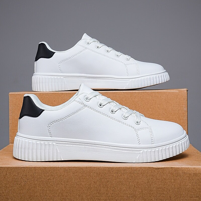 Men's Simple White Faux Leather Sneakers - Comfort - Oriented, Ideal for Everyday Use and Sports - casual Occasions3
