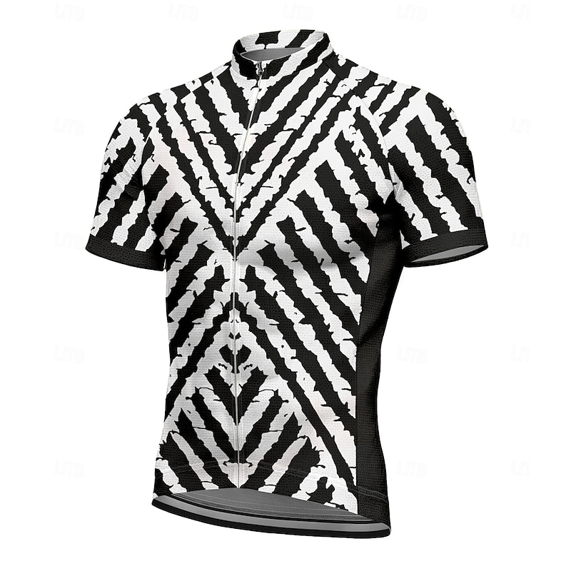 Men's Cycling Jersey Graphic Geometric Short Sleeve Bike Tee Tshirt Jersey Top with 3 Rear Pockets UV Resistant Quick Dry Front Zipper Reflective Strips Sports Black Clothing Apparel
