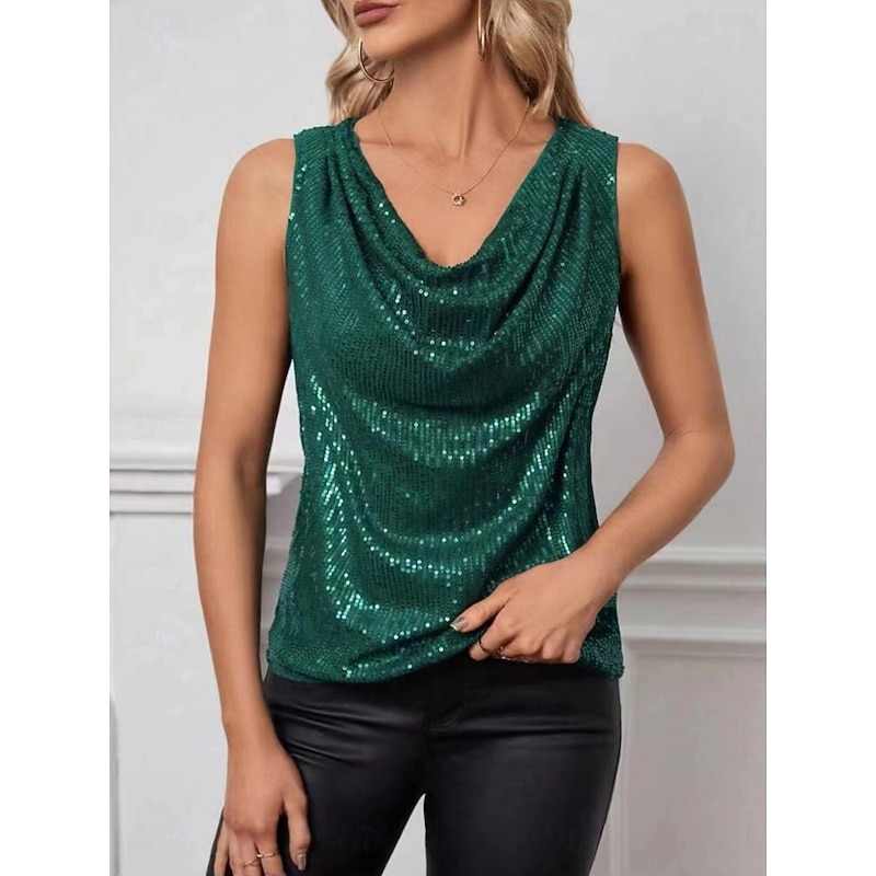 Women's Camisole Tank Top Solid Color Daily Casual Sleeveless Strap Regular Tops Daily Sequins Black Champagne Wine Green Summer Spring