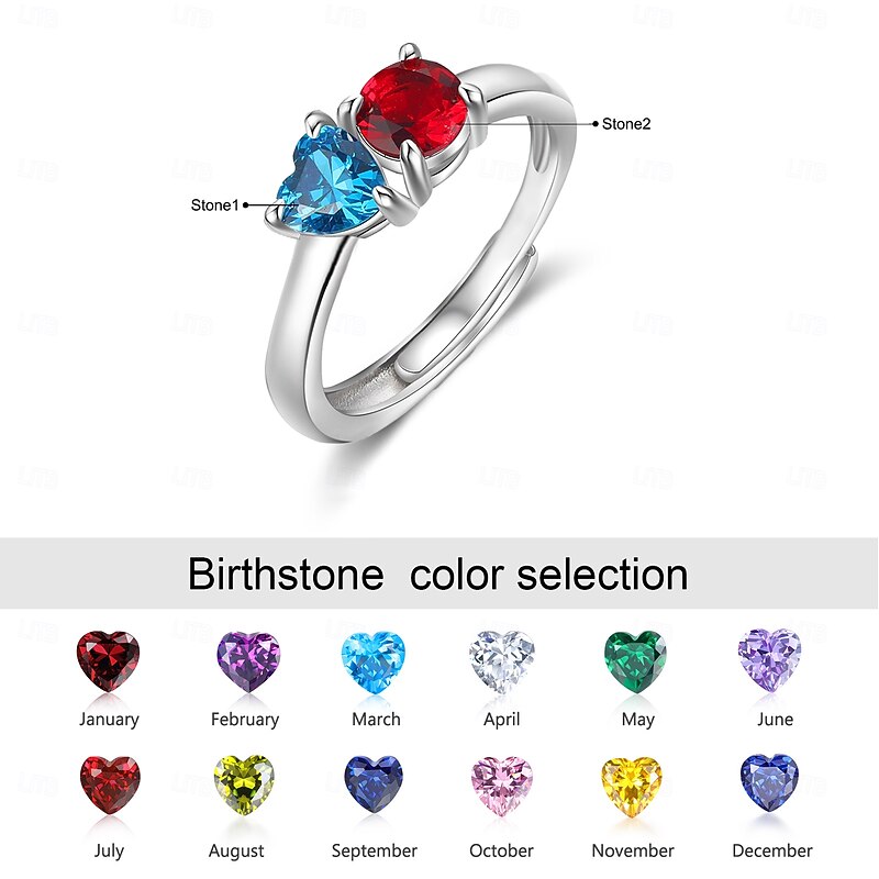 Personalized Birthstone Ring for Her, Double Stone Open Ring Design, Symbol of Eternal Love, Gift for Mom Wife Girlfriend, Mother's Day Valentine's Day Birthday Christmas Present
