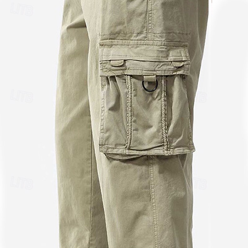 Men's Capri Cargo Shorts Capri Pants Drawstring Elastic Waist Multi Pocket Plain Comfort Wearable Calf-Length Outdoor Sport Daily Fashion Casual Black Khaki4