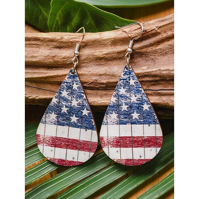 Women's American Flag Sunflower Wooden Dangle Earrings – Patriotic Boho Style Lightweight Statement Jewelry for Independence Day, 4th of July, Memorial Day and Summer Festivals2