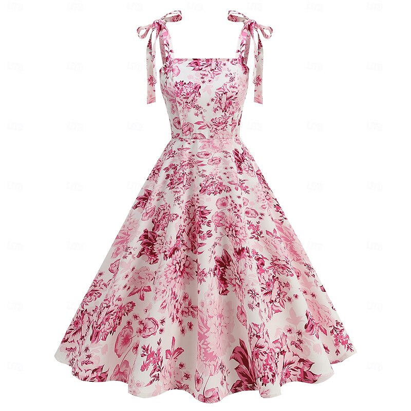Retro Vintage 1950s Rockabilly Midi Swing Skirt Flare Dress Spaghetti Strap Floral Fancy Dress Women's Carnival Vacation Daily Wear Tea Party Adults' Dress Summer2