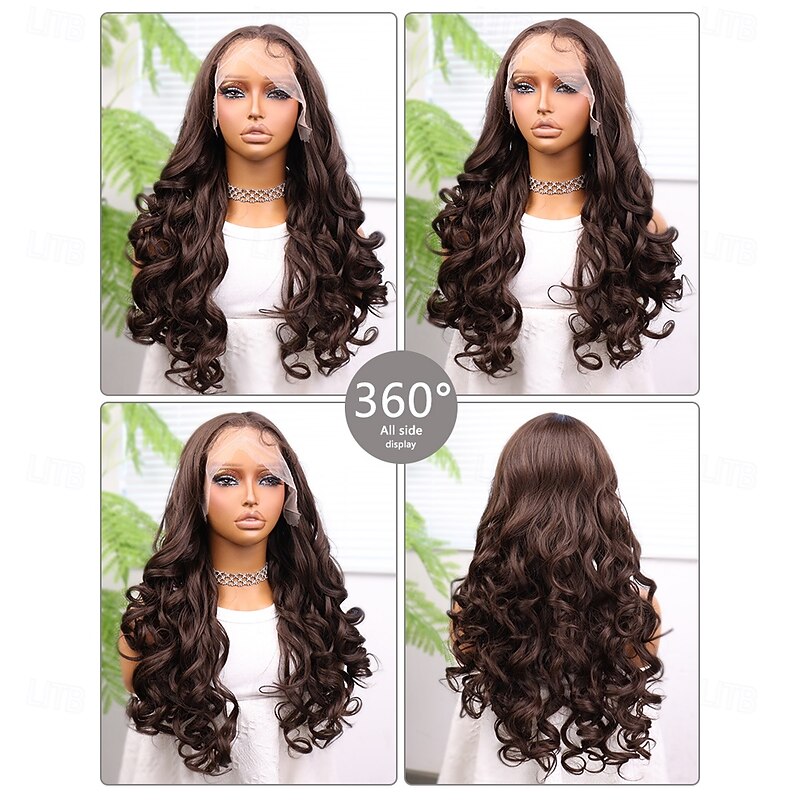 Synthetic Lace Wig Body Wave Style 22 inch Brown Middle Part 13x4 Lace Front Wig Women's Wig Dark Brown2
