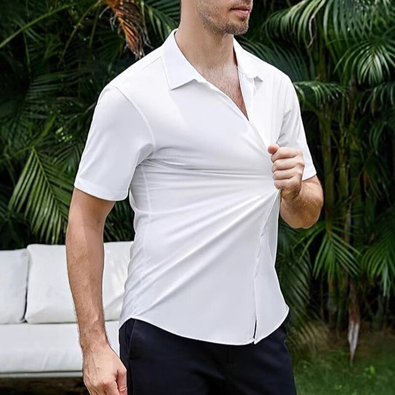 Men's Shirt Dress Shirt Button Up Shirt Plain Wedding Party Black White Light Green Pink Short Sleeve Lapel Summer Clothing Apparel4